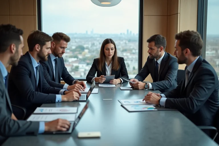 Groupe de professionnels en réunion d'affaires modernes