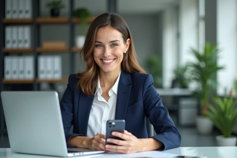 Femme d'affaires concentrée dans un bureau moderne