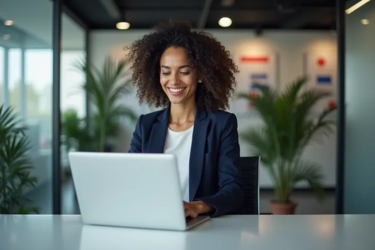 Femme professionnelle en réunion de marketing digital