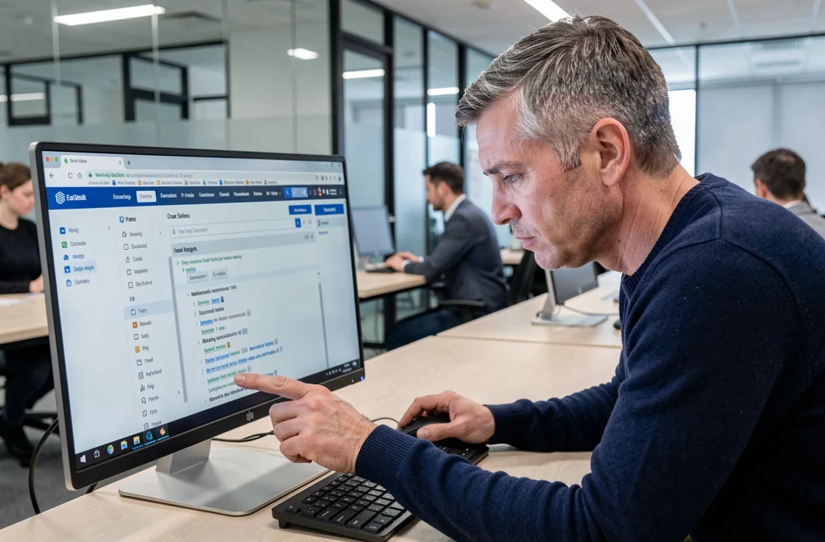 Homme utilisant le sitemap d'un site financier pour naviguer efficacement