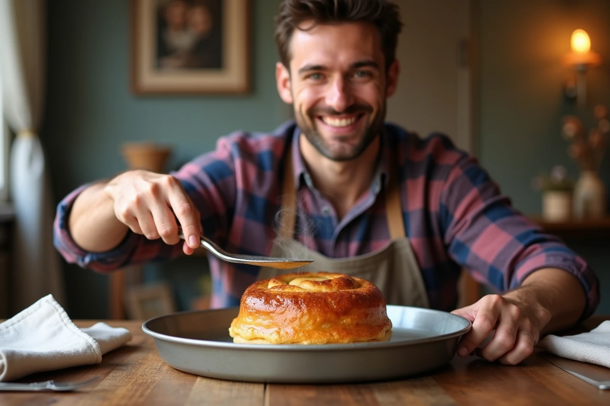 Jeune homme servant une bouchée à la reine dans la salle à manger